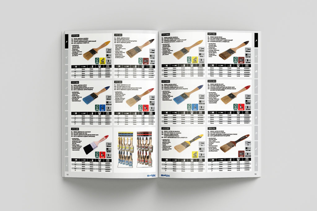 Katalog reklamowy, z produktami dla producenta pędzli i akcesoriów budowlanych